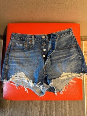 Levi's Distressed High-Rise Denim Shorts - Blue